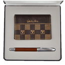 Valentino Rudy方格絞激光名片夾+皮革鋼珠筆
