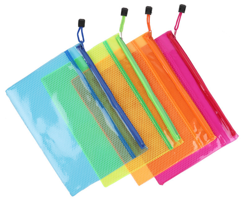 PVC螢光夾網透明拉鍊文件袋
