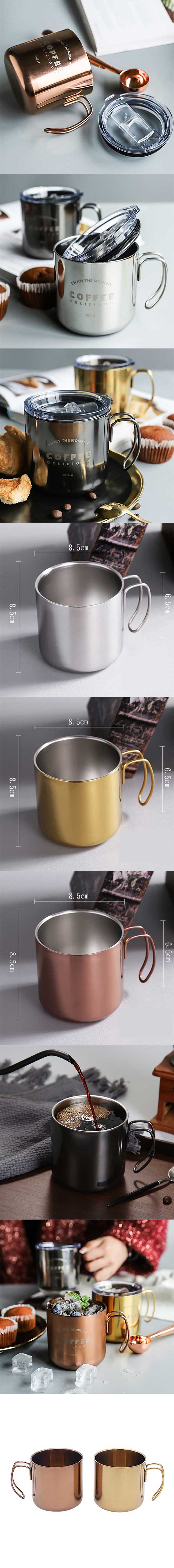 304不鏽鋼帶手柄雙層口杯380ml